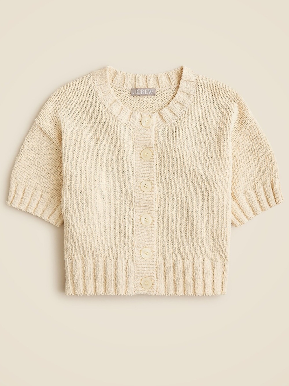 J. Crew Cream Marina crewneck cardigan in textured cotton blend XL